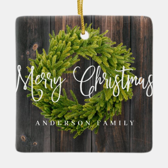 Land Rustic Wood God jul Hälsning Julgransprydnad Keramik (Framsida)