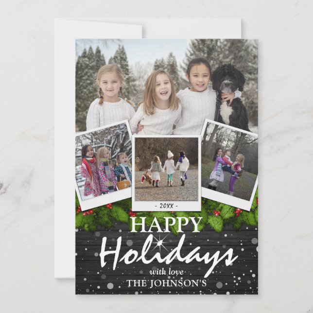 Land Rustic Wood jul Helgdag 4 x foto Julkort (Framsida)