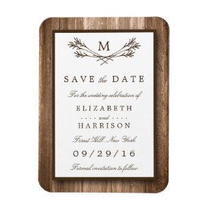Land Rustic Wood Monogram Gren sparar datumet Magnet