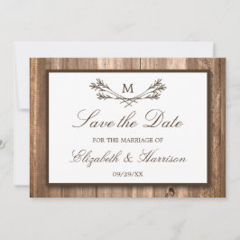 Land Rustic Wood Monogram Gren sparar datumet Spara Datumet