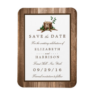 Land Rustic Wood Monogram Träd sparar datumet Magnet