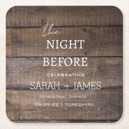 Land Rustic Wood Rehearsal Dinner Bröllop Underlägg Papper Kvadrat