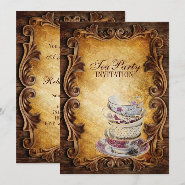 land rustik cuptårta möhippa te party inbjudningar (Fram/baksida)