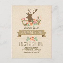 Land rustiska hjortar sparar datumet för vykortet meddelande vykort