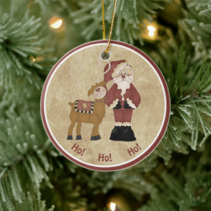 Land Santa och hans rener Julgransprydnad Keramik