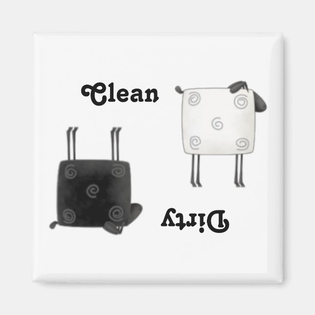 Land Sheep Clean Dirty Square Dishwasher Magnet (Framsidan)