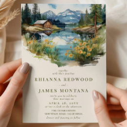Land Sjö och Barn Watercolor Bröllop Inbjudningar