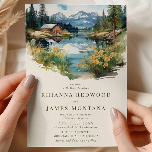 Land Sjö och Barn Watercolor Bröllop Inbjudningar (Wedding Invitation from the Country Lake wedding collection by Darling & May)