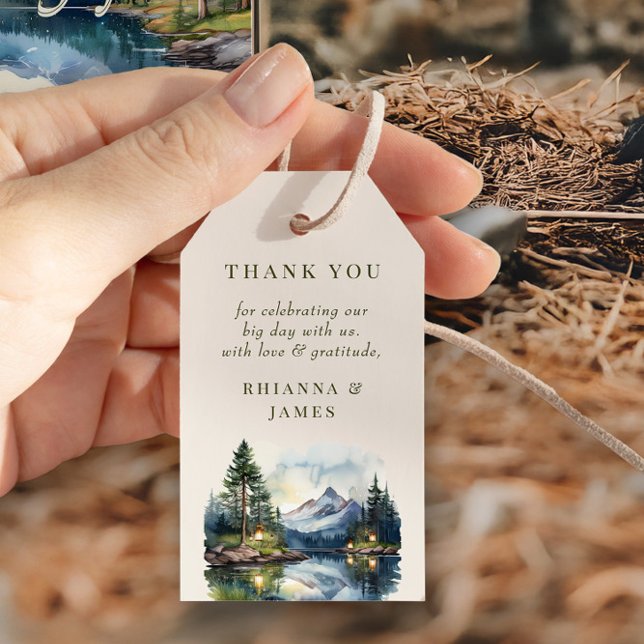 Land Sjö Woodsy Waterfront Favoriter Presentetikett (Favor Tag from the Country Lake wedding collection by Darling & May)