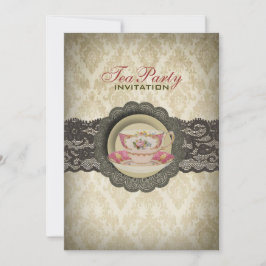 Land snöre blommigt tekopp Möhippa Tea Party Inbjudningar