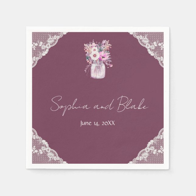 Land Snöre Mason Burk Burgundy Bröllop Pappersservett (Framsidan)