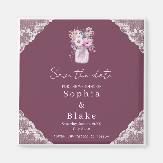 Land Snöre Mason Burk Burgundy Spara datum Magnet (Framsidan)