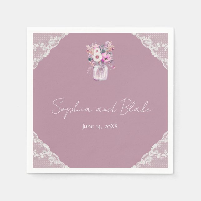 Land Snöre Mason Burk Rosa Bröllop Pappersservett (Framsidan)