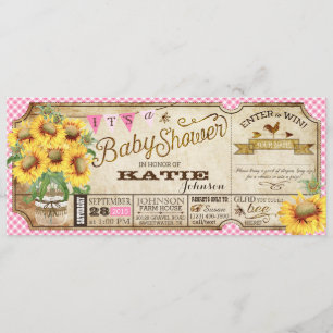 Land Solblommor och Gingham Check Baby Shower Inbjudningar