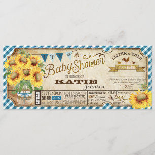 Land Solblommor och Gingham Check Baby Shower Inbjudningar