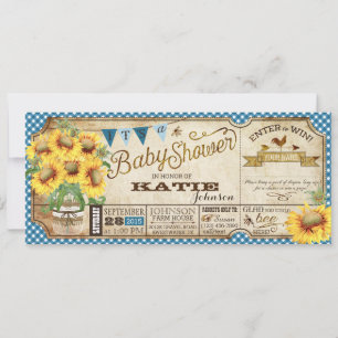 Land Solblommor och Gingham Check Baby Shower Inbjudningar