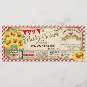 Land Solblommor och Gingham Check Baby Shower Inbjudningar