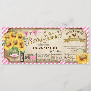Land Solblommor och Gingham Check Baby Shower Inbjudningar
