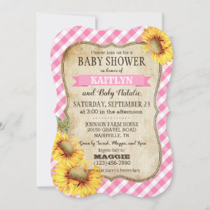 Land Solblommor och Gingham Check Baby Shower Inbjudningar