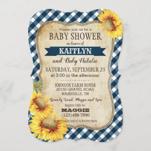 Land Solblommor och Gingham Check Baby Shower Inbjudningar