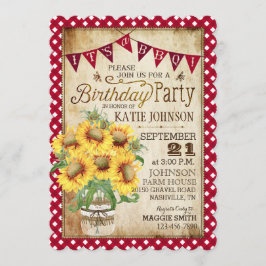 Land Solblommor och Gingham Check Birthday Inbjudningar