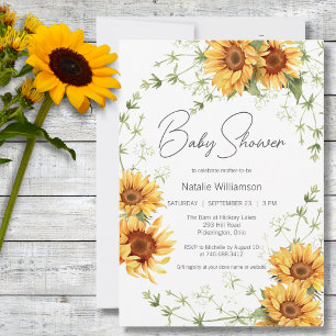 Land Solblommor och Vines Baby Shower Inbjudningar