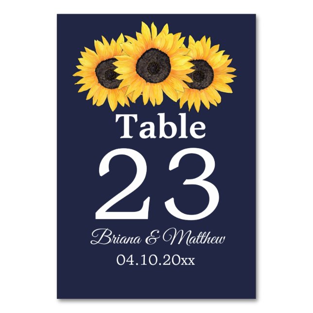 Land Solblommor på Blue Bord Card Bordsnummer (Framsidan)