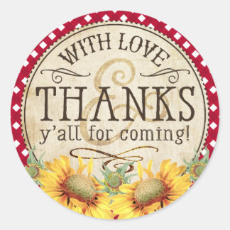 Land Solblommor Red Gingham Check Tack Runt Klistermärke