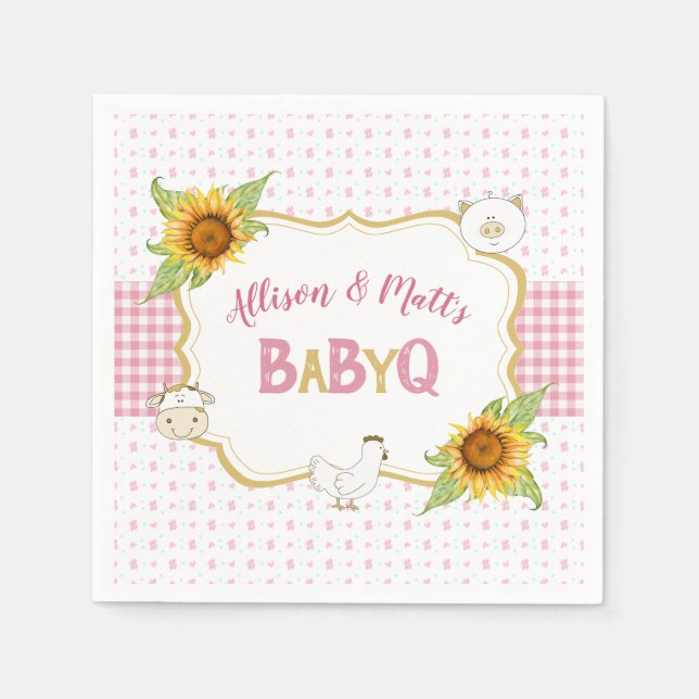 Land Solblommor Rosa Gingham Baby Q Barbeque Pappersservett (Framsidan)