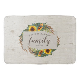 Land Solblommor Rustic Wood Family Namn Badrumsmatta