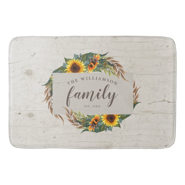 Land Solblommor Rustic Wood Family Namn Badrumsmatta (Framsidan)