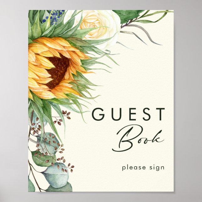 Land Solros | Ljust Gult Guest Bok Sign Poster (Framsidan)