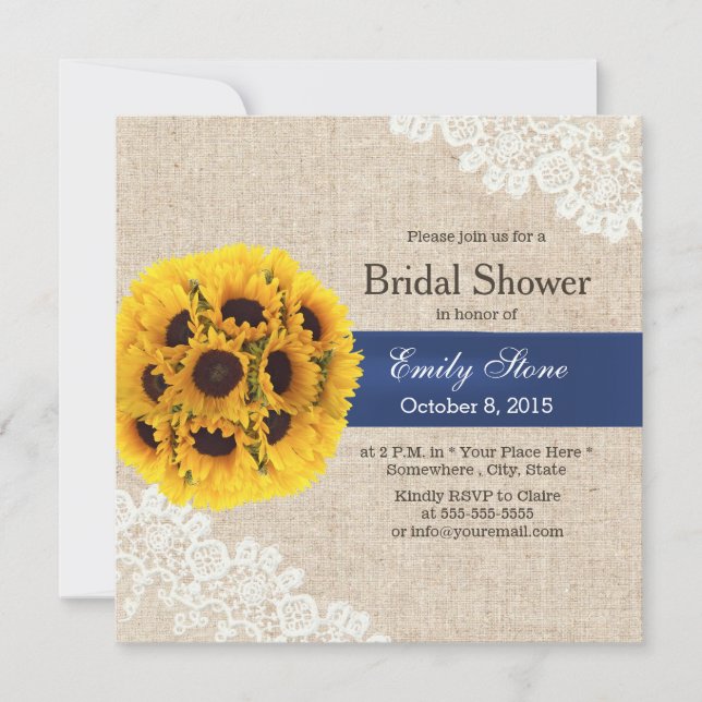 Land Solrosblomma Bollar Snöre Burlap Möhippa Inbjudningar (Framsida)