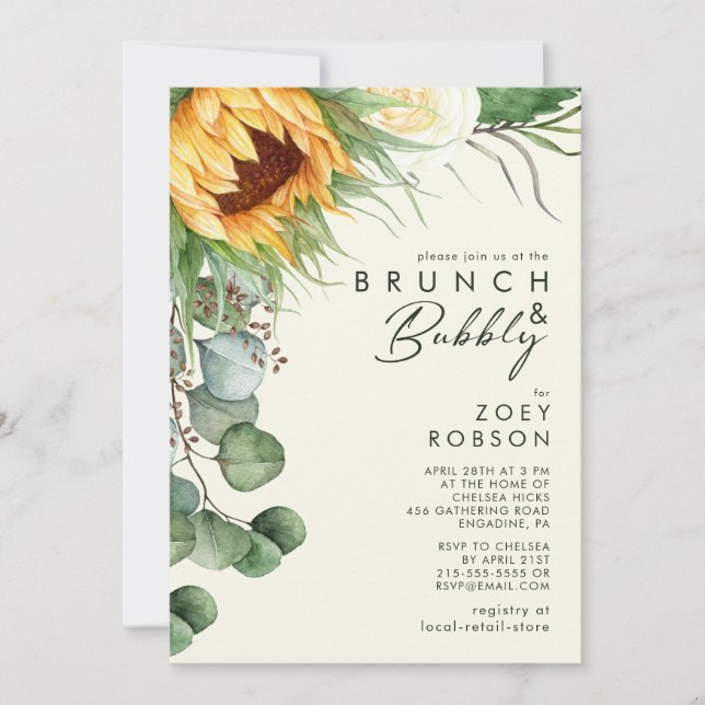 Land Solrosljusets Gult Brunch och Bubly Inbjudningar (Framsida)