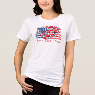 Land som jag älskar, blommande amerikansk flagga t shirt