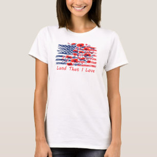 Land som jag älskar, blommande amerikansk flagga t shirt