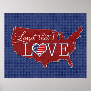 Land som jag KÄRLEK - USA:s hjärta och flagga Poster