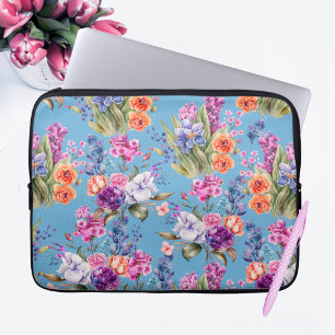 Land Söt Garden Flowers på blå botten Laptop Fodral