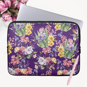 Land Söt Garden Flowers på Lila Background Laptop Fodral