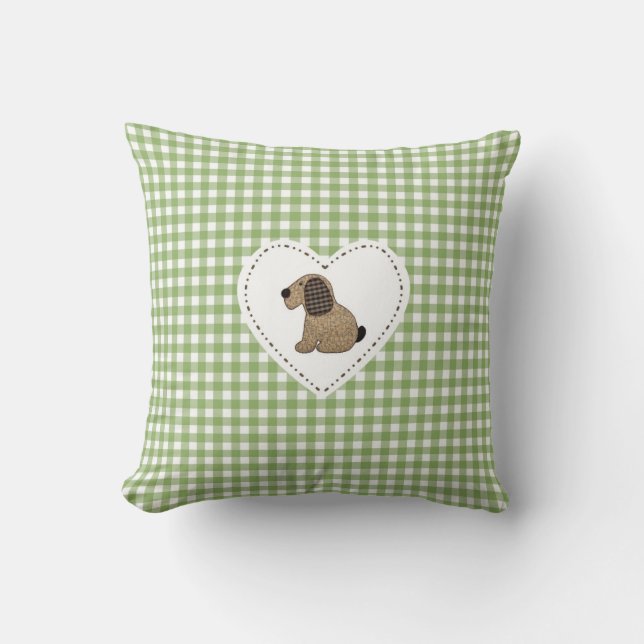 Land Stil Grönt Gingham Patchwork Hund Kudde (Framsida)