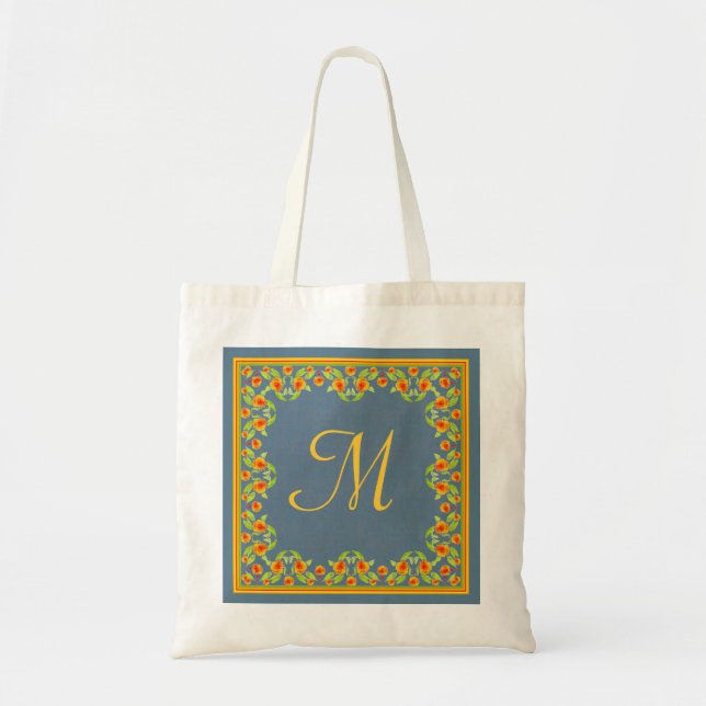 Land-stil Marigolds Gräns Monogram Tote Bag Tygkasse (Framsidan)