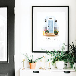 Land Stil Watercolor Blue Herringbone Door Poster