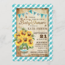 Land Sunblommor Gingham Check Boy Baby Shower