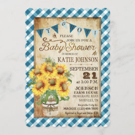 Land Sunblommor Gingham Check Boy Baby Shower Inbjudningar