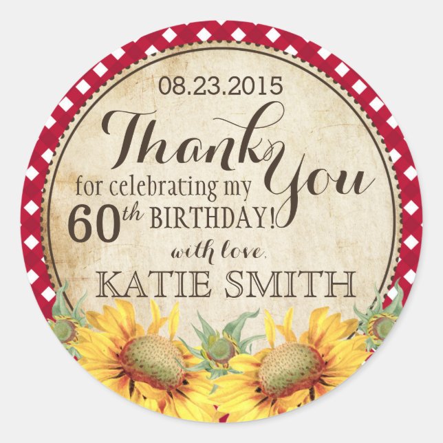 Land Sunblommor Rustic Tack Etikett (Framsida)