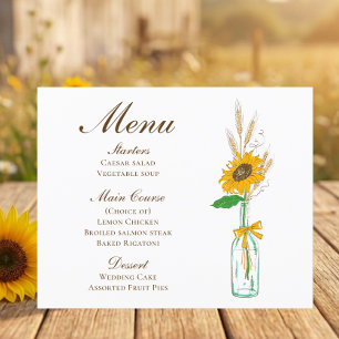 Land Sunflower Boho Rustik Bröllopsmeny