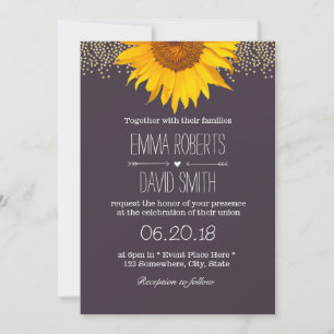 Land Sunflower Guld Prickar Elegant Lila Bröllop Inbjudningar