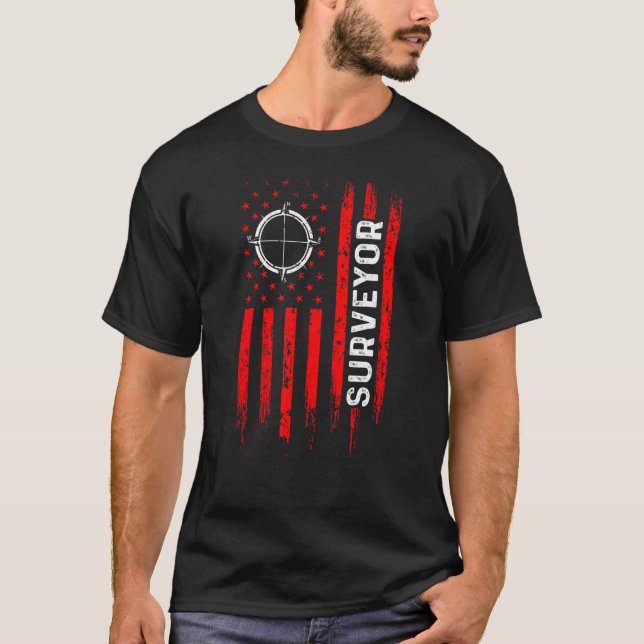 Land Surveying USA Flag   Surveyor T Shirt (Framsida)