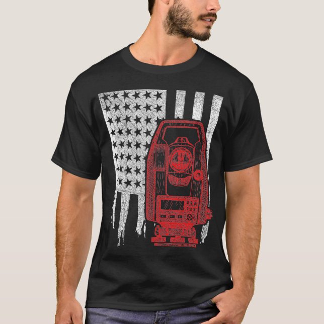 Land Surveyor Ingenjör Tripod Patriotic American T Shirt (Framsida)