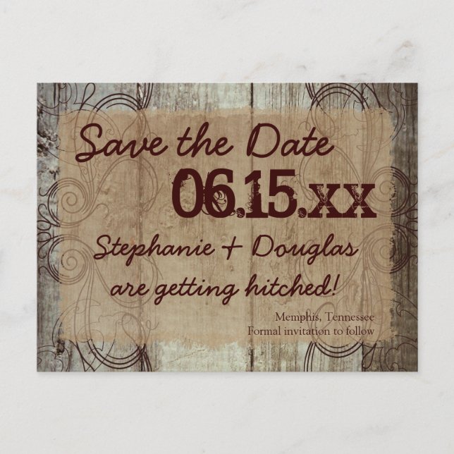 Land Swirl Wood Rustic Save the Date Postcard Meddelande Vykort (Framsida)